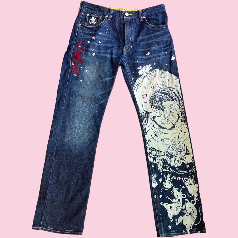 Vintage Buden Shoten Japan Printed Graphic Jeans Rare 36x32
